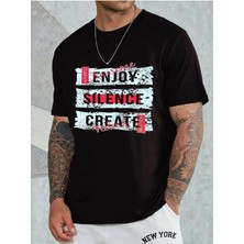 Medinenur Enjoy Baskılı Unisex Bisiklet Yaka T-Shirt