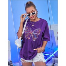 Medinenur Neon Kelebek Baskılı Kadın T-Shirt