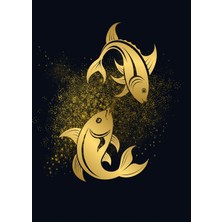 Harikabirev Harikabirev|Gold-Siyah Yaşam Ağacı Ve Balık Kombini |Çerçeveli Cam Tablo  2li Dikey