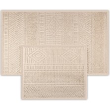 Bluenity Marina Doğal Pamuklu 2'Li Banyo Paspas Seti 60x100+50x60 Cm -Ekru