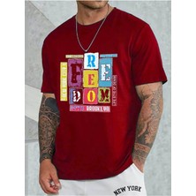 Medinenur Feedom Baskılı Unisex Bisiklet Yaka T-Shirt