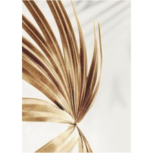 Gold-Beyaz Yaprak Çiçek Kombini 01 |Çerçeveli Cam Tablo  2li Dikey