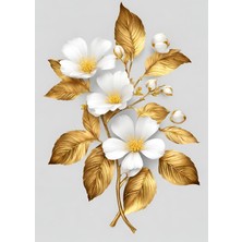 Beyaz-Gold Desenli Çiçek Kombini 01 |Çerçeveli Cam Tablo  2li Dikey