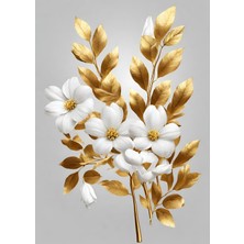 Beyaz-Gold Desenli Çiçek Kombini 01 |Çerçeveli Cam Tablo  2li Dikey
