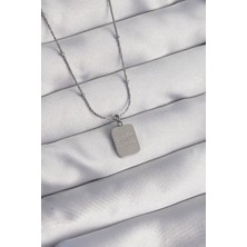 Callerrons Accessories  316L Çelik Gümüş Renk Kare Charm Model Kolye - EBJ240807W25504