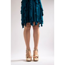 Nemesis Shoes Camelia Kadın Abiye Platform Topuklu Ayakkabı Gold Kristal