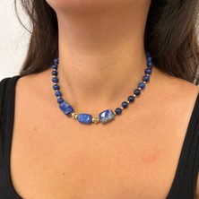 Suerte Accessories Sodalit Doğaltaş Lapis Lazuli Doğal Taş Uçlu El Yapımı Özel Tasarım Doğaltaş Kadın Kolye