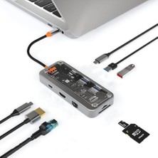 Comse Macbook  Uyumlu Type-C 8 Hub Dönüştürücü Çevirici Çoklayıcı USB Hdmı Pd 100W  Sd Tf 8 Girişli