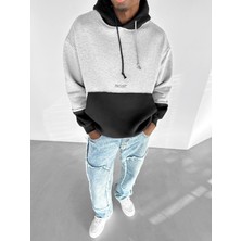Abluka Online Erkek Oversize Çift Renkli Kapüşonlu Sweatshirt Gri