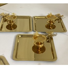 Elzem Tepsi 2 Model 3 Lü Gold Kare Tepsi ve Kelebekli Gold Makaronluk