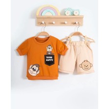 Candar 3-6-9-12-18 Ay Erkek Bebek Takım Maymun Desenli 2li Kahverengi