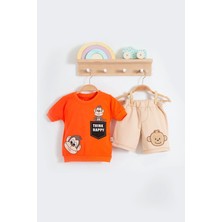 Candar 3-6-9-12-18 Ay Erkek Bebek Takım Maymun Desenli 2li Turuncu