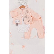Candar 3-6-9 Ay Kız Bebek Takım Lovely Yıldız Desenli 3'Lü Hırkalı Somon
