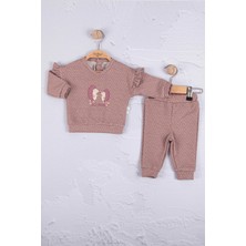 Candar 3-6-9-12-18 Ay Kız Bebek Takım Kirpi Nakışlı %100 Pamuk 2'Li Mor