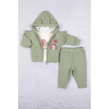 Candar 3-6-9-12-18 Ay Kız Bebek Takım Kirpi Nakışlı %100 Pamuk 3'Lü Yeşil