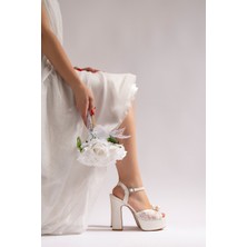 Nemesis Shoes Lori Kadın Platform Topuklu Gelinlik Ayakkabı Beyaz Sedef Dantel