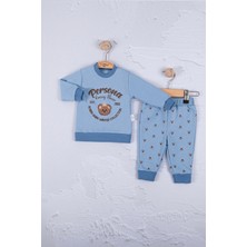 Candar 3-6-9-12-18 Ay Erkek Bebek Takım Persona Bear Nakışlı % 100 Pamuk 2'Li Mavi