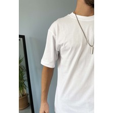 Alışveriş Sokağı Oversize Fit  Pamuk Orta Kalın Dokulu Beyaz T-Shirt