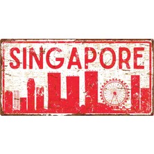 Hayg Equipment Singapur Silüetli Dekoratif Alüminyum Tabela - Singapur Manzaralı Duvar Dekoru Levha - 10 cm   x  20 cm