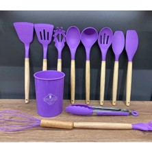 Safestore 12 Parça Ahşap Sap Silikon Mutfak Pasta Silikon Kepçe Çırpıcı Fırça Kevgir Kaşıklık Maşa Spatula Set