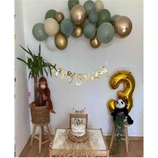 Özbal 7 Küf Yeşili 3 Krom Gold 3 Kum Rengi Pastel Balon Gold Happy Birthday Banner Mini Zincir Balon Seti