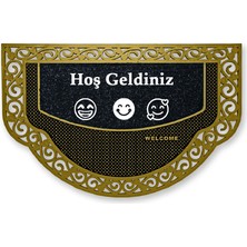 M&H Quality Yarım Ay Modeli Hoş Geldiniz Yazlı Gülen Emoj Desenli Kapı Önü Paspası Altın Rengi