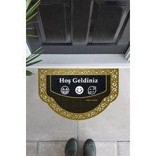 M&H Quality Yarım Ay Modeli Hoş Geldiniz Yazlı Gülen Emoj Desenli Kapı Önü Paspası Altın Rengi