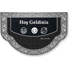 M&H Quality Yarım Ay Modeli Hoş Geldiniz Yazlı Gülen Emoj Desenli Kapı Önü Paspası Altın Rengi