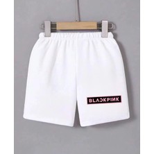 Tarz Yeri Kadın Beli Lastikli Baskılı Mini Şort - Beyaz