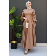 Giza Giyim Ip Kuşaklı Elbise Sütlükahve