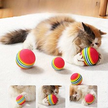 Mab 3'lü Gökkuşağı Sünger Kedi Köpek Çiğneme Oyun Topu 4,2 cm - Rainbow Çizgili Kedi Oyuncağı