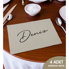 Bk Gift Kişiye Özel Isimli 4’li Keten Amerikan Servis Seti-1, Ev Hediyesi,baskılı Servis Bezi, Mutfak Dekoru