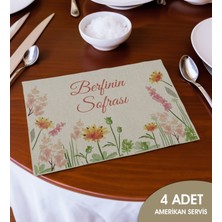 Bk Gift Kişiye Özel Çiçek Tasarımlı 4’li Keten Amerikan Servis Seti-13, Ev Hediyesi,baskılı Servis Bezi, Mutfak Dekoru