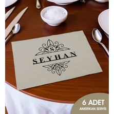Bk Gift Kişiye Özel Isimli 6’li Keten Amerikan Servis Seti-4, Ev Hediyesi,baskılı Servis Bezi, Mutfak Dekoru