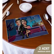 Bk Gift Kişiye Özel Karikatürlü 2’li Keten Amerikan Servis Seti-6, Ev Hediyesi,baskılı Servis Bezi, Mutfak Dekoru