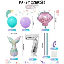 Parti Avm Deniz Kızı Kuyruğu Deniz Kabuğu 102CM Gümüş Rakam Balon Mermaid Deniz Kızı Konsepti Balon Seti