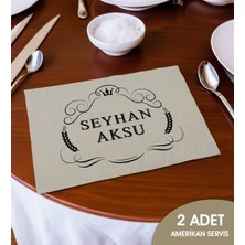 Bk Gift Kişiye Özel Isimli 2’li Keten Amerikan Servis Seti-5, Ev Hediyesi,baskılı Servis Bezi, Mutfak Dekoru