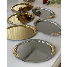 Elzem Tepsi Gold ve Gümüş 20*25 cm Oval Kulplu 6 Adet Sunum Tepsisi