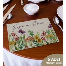 Bk Gift Kişiye Özel Çiçek Tasarımlı 6’li Keten Amerikan Servis Seti-7, Ev Hediyesi,baskılı Servis Bezi, Mutfak Dekoru