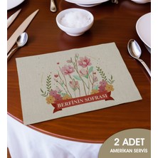 Bk Gift Kişiye Özel Çiçek Tasarımlı 2’li Keten Amerikan Servis Seti-15, Ev Hediyesi,baskılı Servis Bezi, Mutfak Dekoru