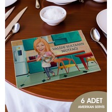 Bk Gift Kişiye Özel Karikatürlü 6’li Keten Amerikan Servis Seti-3, Ev Hediyesi,baskılı Servis Bezi, Mutfak Dekoru