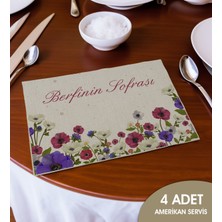 Bk Gift Kişiye Özel Çiçek Tasarımlı 4’li Keten Amerikan Servis Seti-9, Ev Hediyesi,baskılı Servis Bezi, Mutfak Dekoru