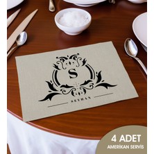 Bk Gift Kişiye Özel Isimli 4’li Keten Amerikan Servis Seti-6, Ev Hediyesi,baskılı Servis Bezi, Mutfak Dekoru