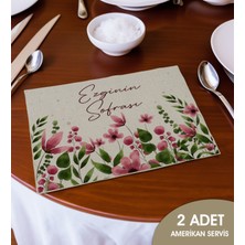 Bk Gift Kişiye Özel Çiçek Tasarımlı 2’li Keten Amerikan Servis Seti-5, Ev Hediyesi,baskılı Servis Bezi, Mutfak Dekoru