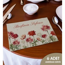 Bk Gift Kişiye Özel Çiçek Tasarımlı 6’li Keten Amerikan Servis Seti-8, Ev Hediyesi,baskılı Servis Bezi, Mutfak Dekoru