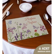 Bk Gift Kişiye Özel Çiçek Tasarımlı 6’li Keten Amerikan Servis Seti-11, Ev Hediyesi,baskılı Servis Bezi, Mutfak Dekoru