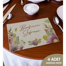 Bk Gift Kişiye Özel Çiçek Tasarımlı 4’li Keten Amerikan Servis Seti-1, Ev Hediyesi,baskılı Servis Bezi, Mutfak Dekoru