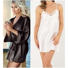 Miorre Kuşaklı Saten Sabahlık ve Gecelik 2 Li Takım