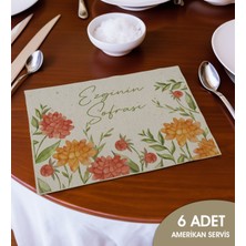 Bk Gift Kişiye Özel Çiçek Tasarımlı 6’li Keten Amerikan Servis Seti-4, Ev Hediyesi,baskılı Servis Bezi, Mutfak Dekoru