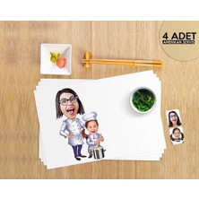 BK Kişiye Özel Anne Kız Chef Karikatürlü 4 Adet Amerikan Servis Seti